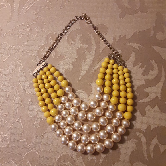 Jewelry - Yellow & Cream Faux Pearls 5- Layer Statement Necklace